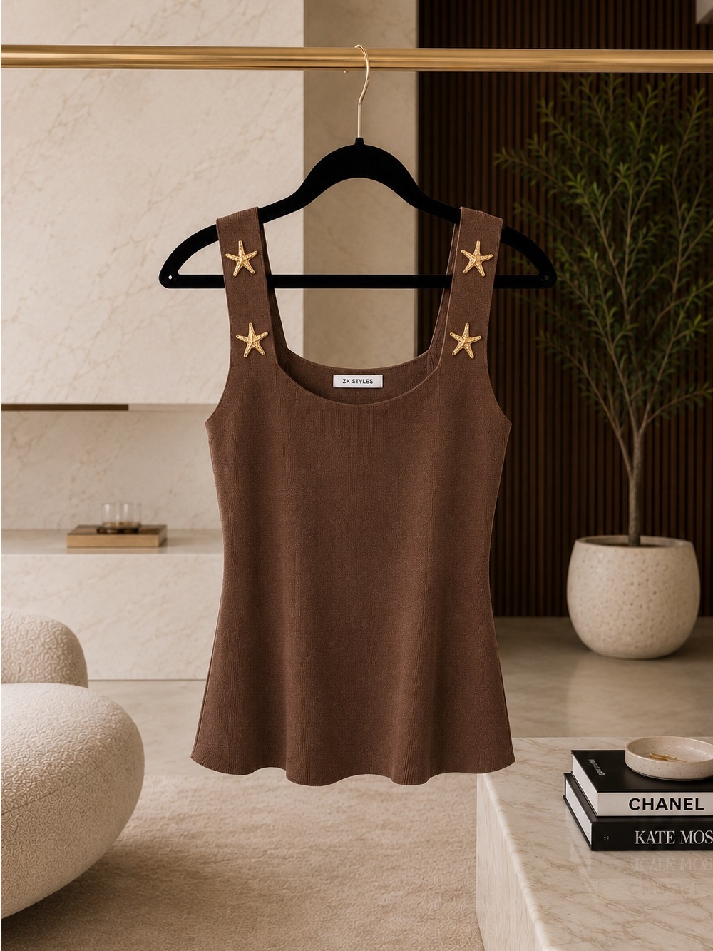 Women's Brown Star-Accent Tank Top